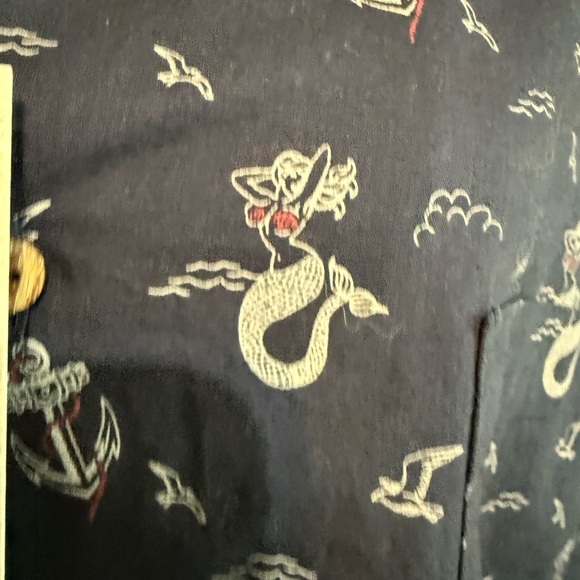 Cremieux Men's Medium Button Down Shirt Cotton Navy Mermaid Rockabilly Resort - Picture 4 of 8
